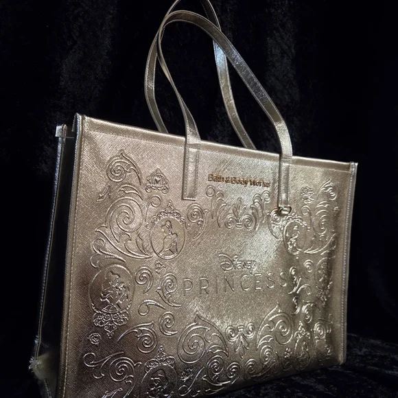 Disney Princess Bath & Body Works Gold Tote Bag Metallic Large Shopper - Picture 3 of 6